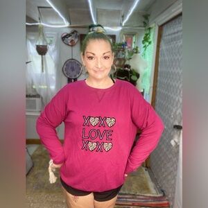 Feeling Festive Fuchsia Leopard Love adorable Sweatshirt Size XLarge